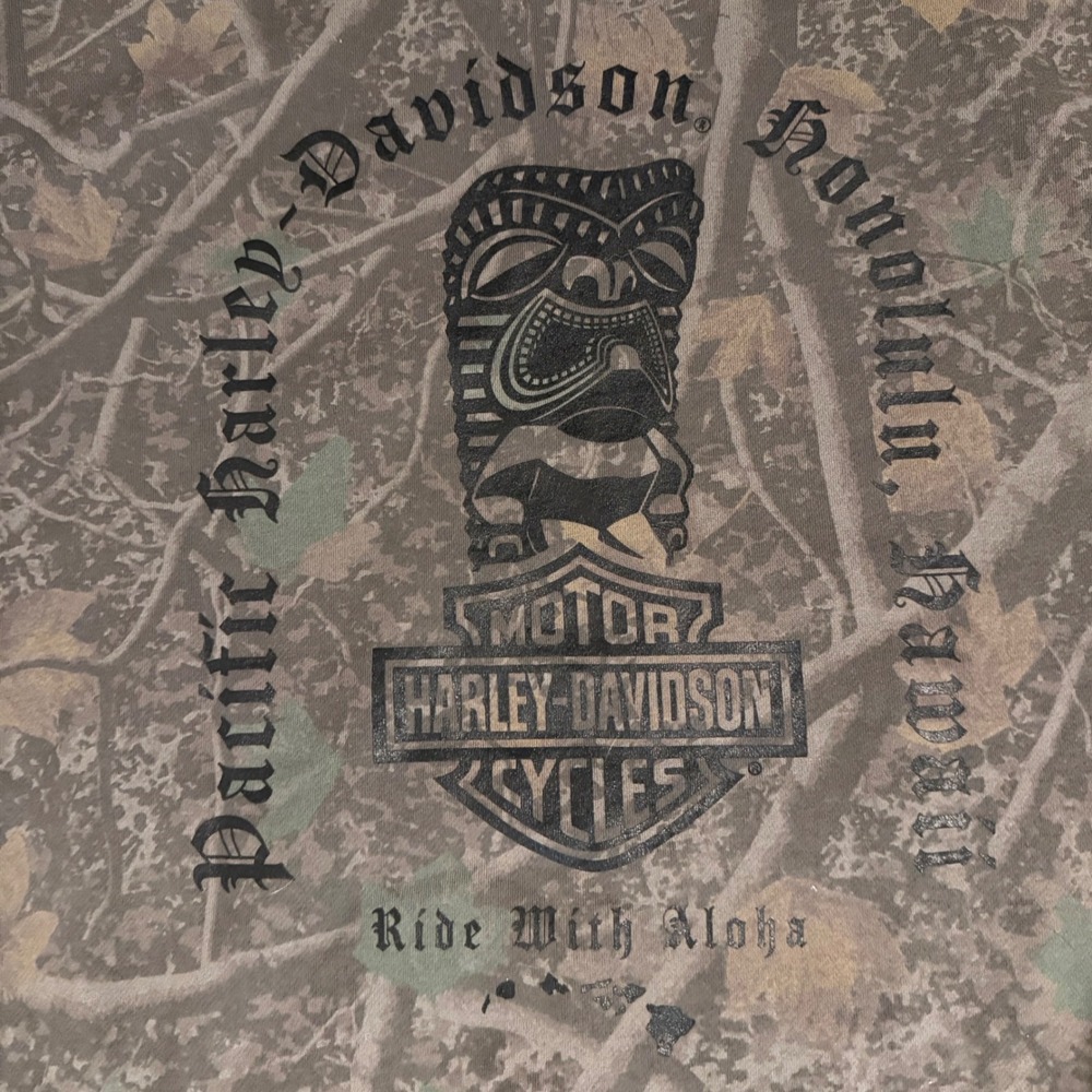 Harley-Davidson Honolulu Hawaii Camo Tiki Hoodie Mens Medium Ride With Aloha - Picture 4 of 8